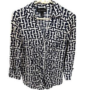 INC International Concepts Navy and White Geometric Blouse